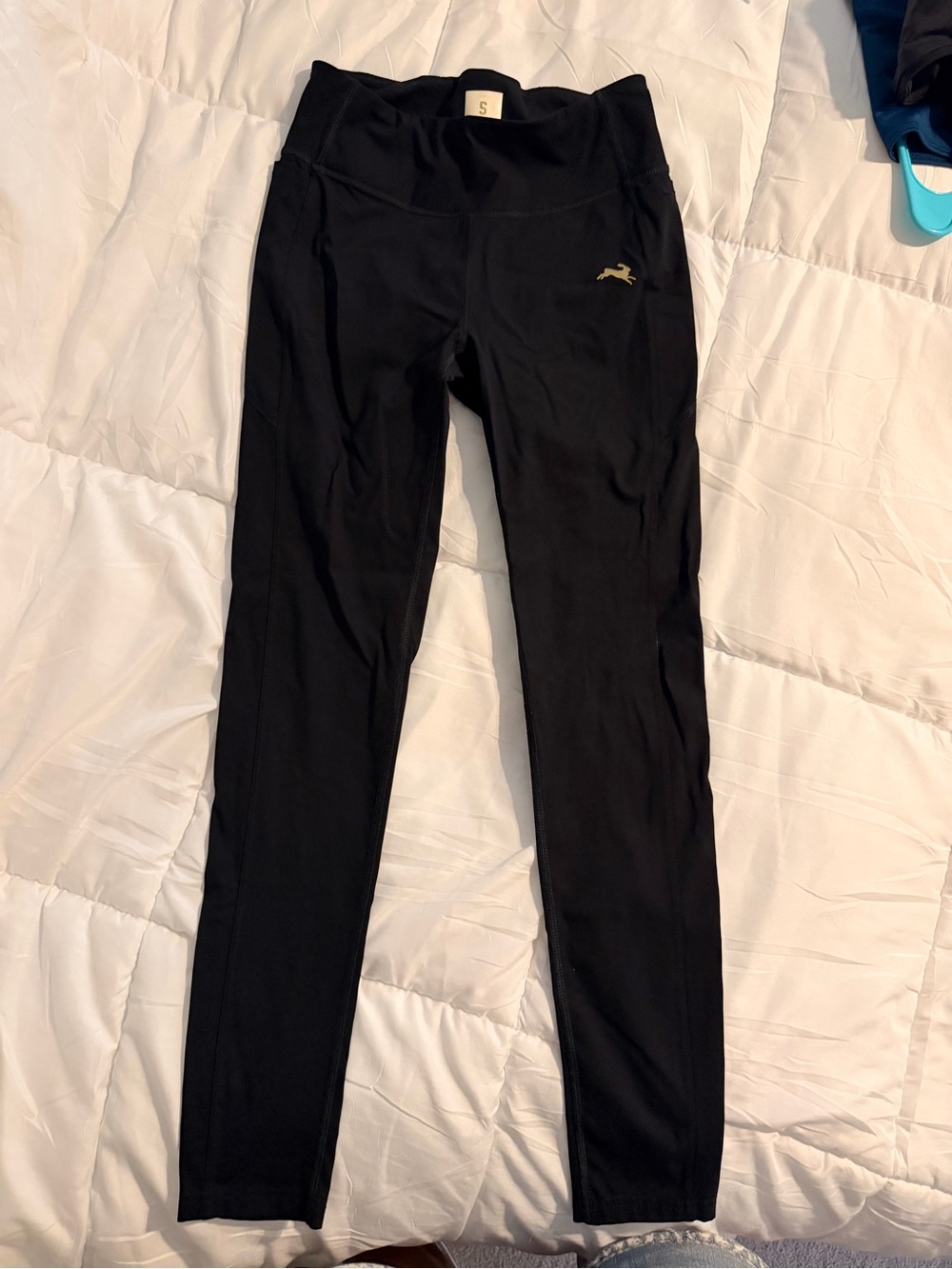 Tracksmith Alston Black High-Waist Performance Leggings with Gold Logo